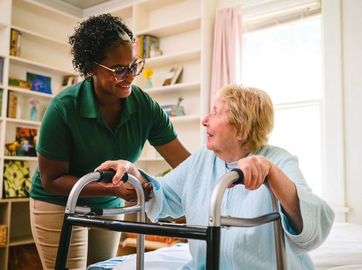Caregiver with senior resident